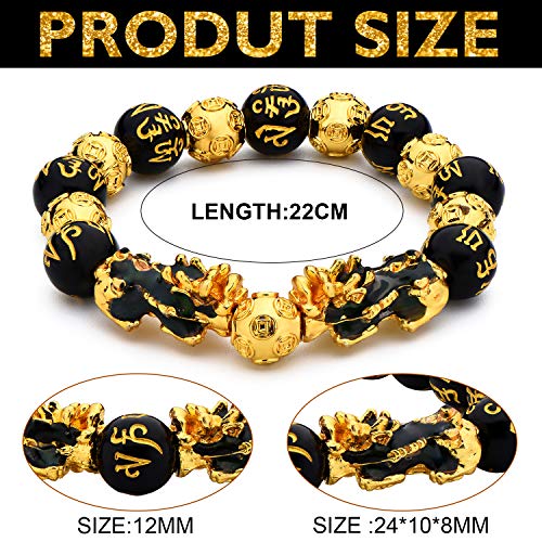 2 Pieces 12 mm Feng Shui Bead Bracelet with Hand Carved Black Amulet