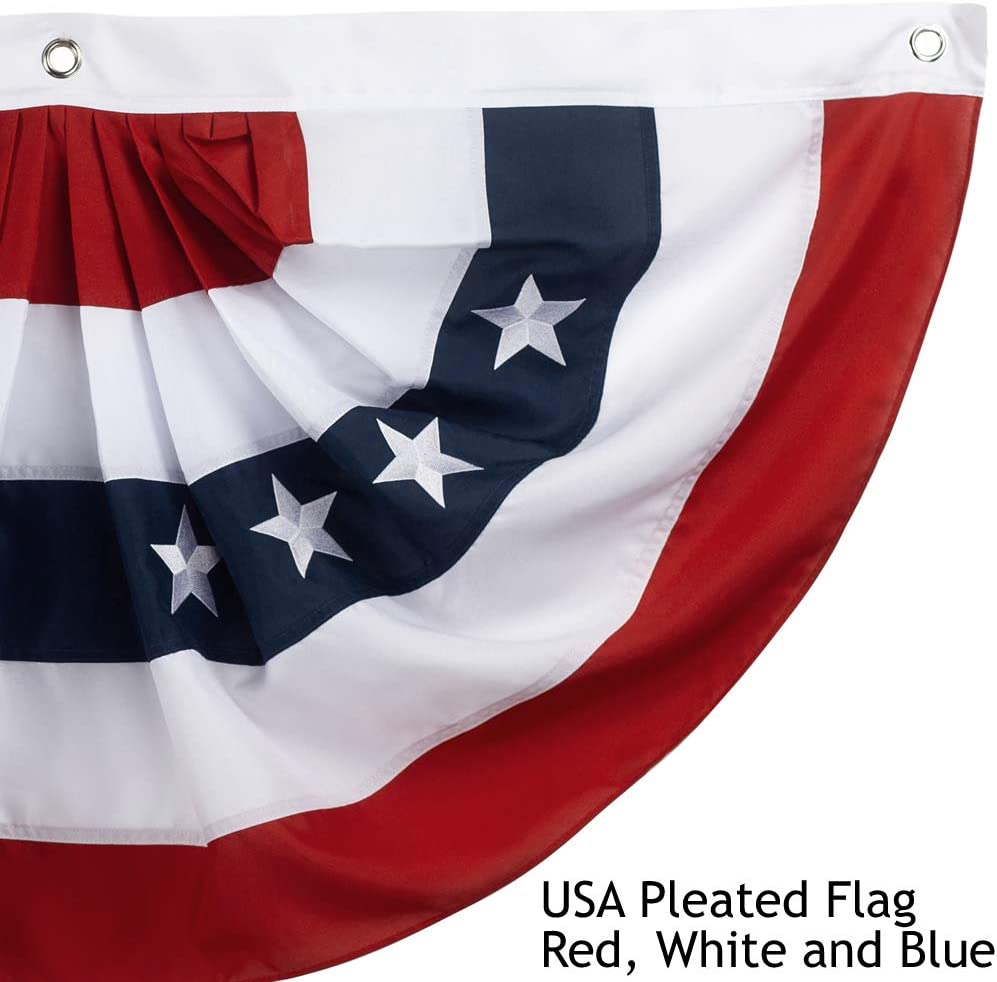 American Bunting Banner USA Pleated Fan Flag 2x4 Feet Embroidered Patriotic Stars, Sewn Stripes