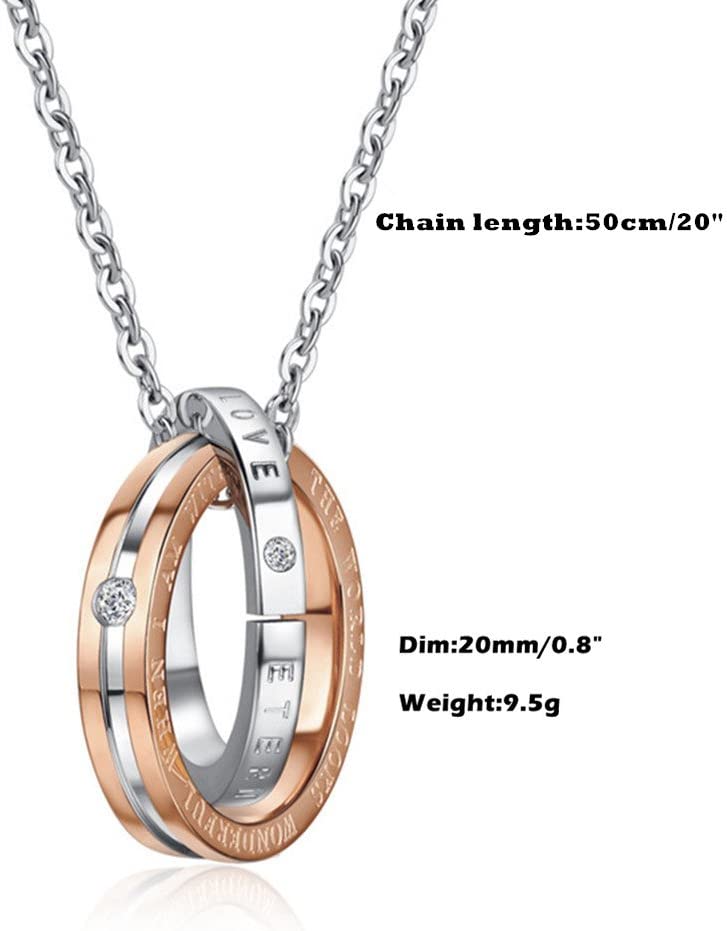 Couples Necklace w/ Double-Ring Titanium Stainless Steel (Eternal Love) 1 Pair