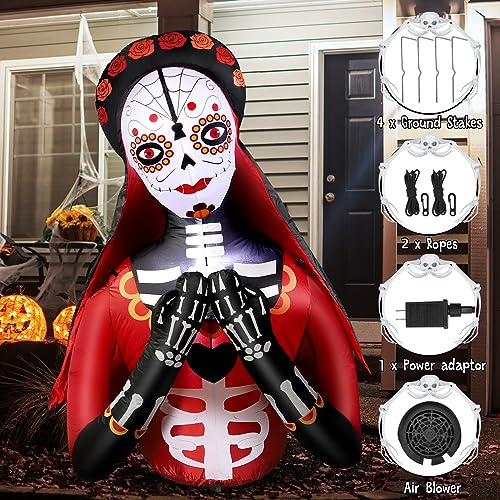 Halloween Inflatable Dead Spirit, LED Lights Outdoor Indoor Day of The Dead Inflatable Scary Blow Up