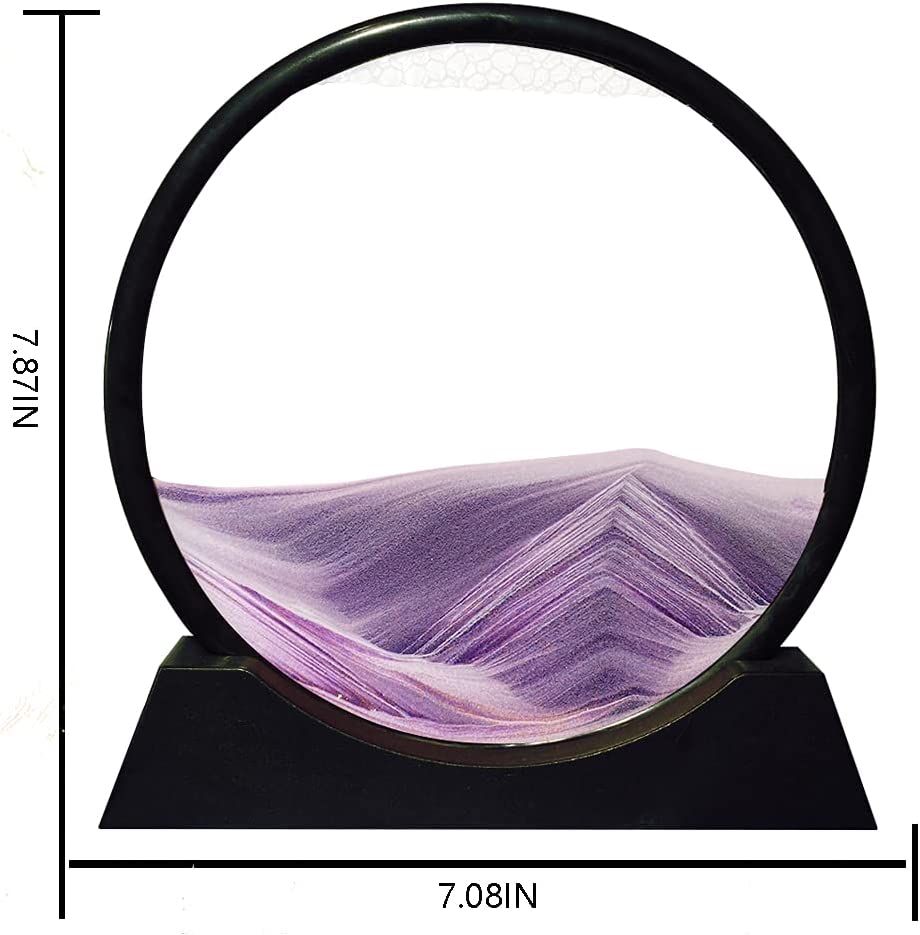 Moving Sand Art Picture Round Glass 3D Deep Sea Sandscape in Motion (7", Purple)