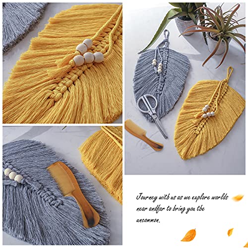 Cotton Macrame Feather Leaf w/  Wooden Beads Wall Decoration