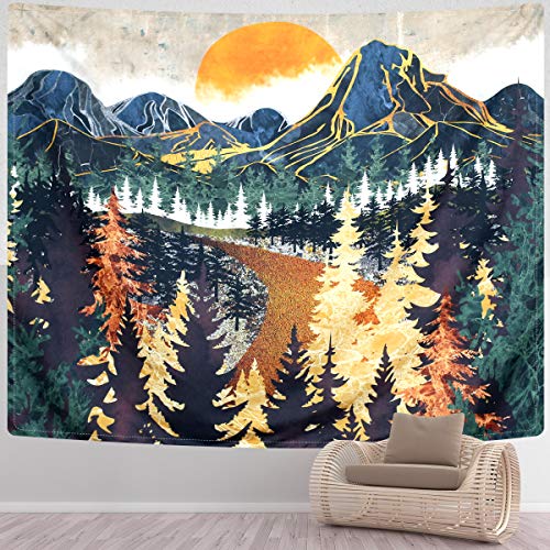 Mountain Forest Trees Art Sunset Tapestry for Home Decoration