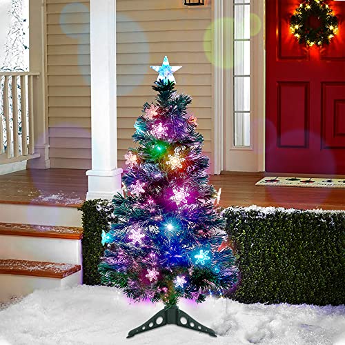 Pre-Lit Optical Fiber Christmas Artificial Tree w/ LED RGB Color Changing Lights