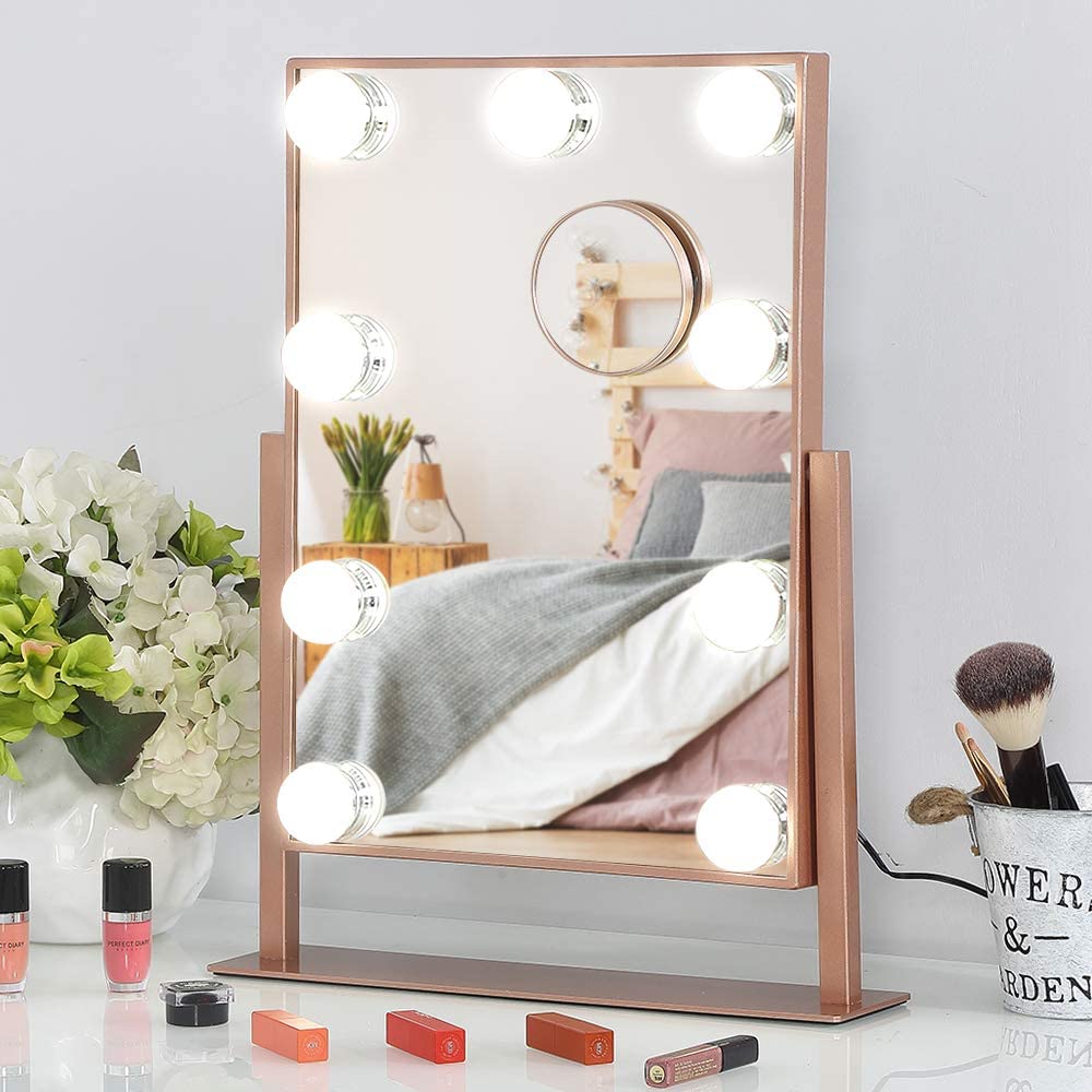 Rose Gold Large Lighted Makeup Mirror -Smart Touch Control