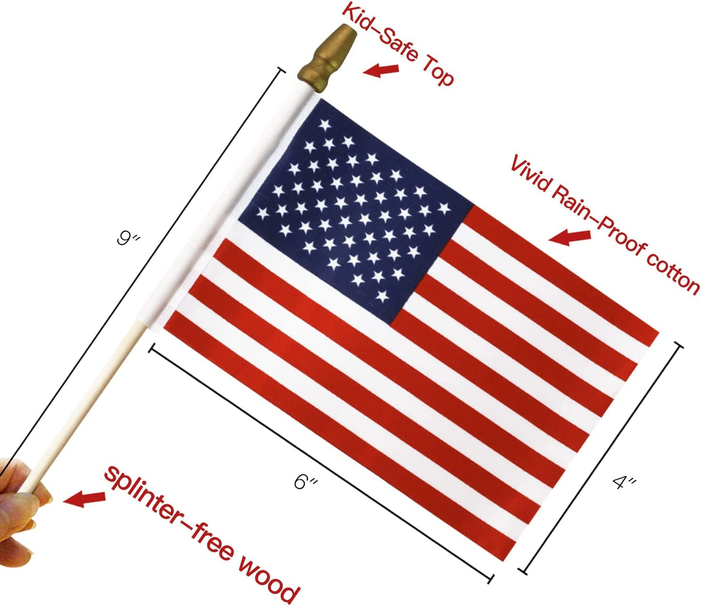 4x6 in Wooden Stick Flag - July 4th Decoration, (Pack of 50)