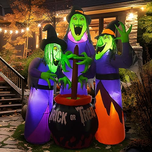 3 Witches Halloween Inflatable Outdoor Decoration | 6ft Halloween Blow Up Yard Decorations | Large