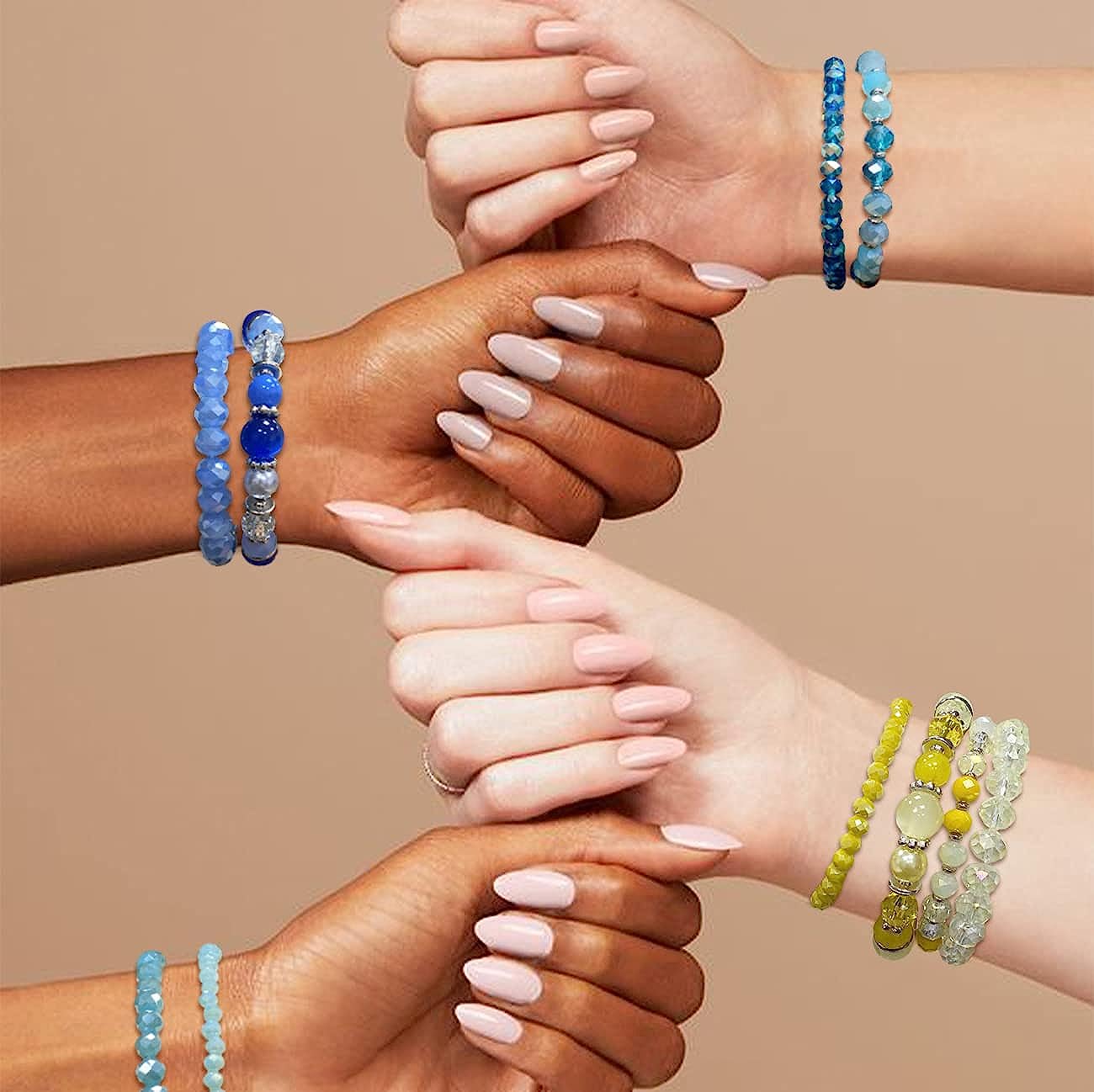 Blue Beaded Boho Stretch Bracelet Colorful Stackable Crystal Beads Bracelets