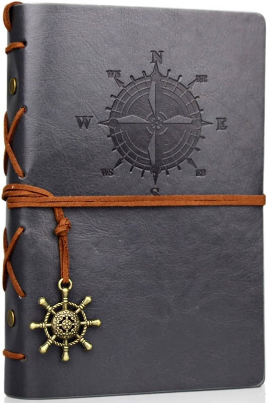 Travel Journal Writing Notebook for on The Go Taking Notes, Vintage PU Leather (Grey)