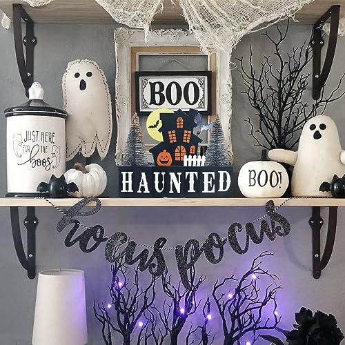 Halloween Decorations Indoor, Large Decorative HALLOWEEN Wood Sign with Ghosts and Spooky Cat