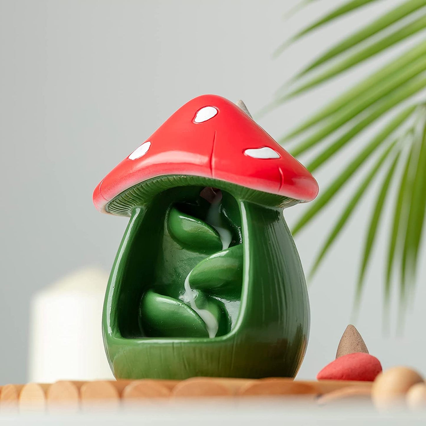 Cute Mushroom Incense Holder with 60 Incense Cones- Green