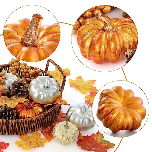 Pumpkin Decor Set, 23 PCS Fall Harvest Decorations Including Mini Pumpkins, Acorns, Pinecones, Berries, Maple Leaves