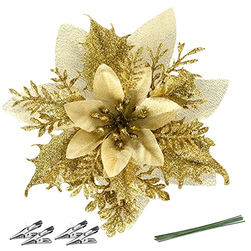 12Pcs Poinsettia Artificial Flowers for Christmas Ornaments