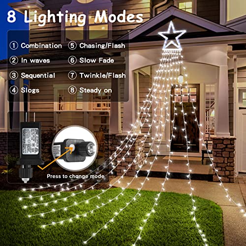 317 LEDs Lights w/ 9 Strands 11.9ft Waterfall Christmas Tree Lights