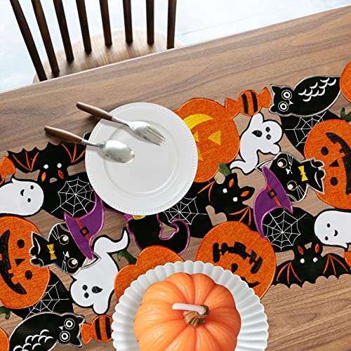 Embroidered Black Round Placemats 15 Inches, Thanksgiving Fall Pumpkins Table Decorations