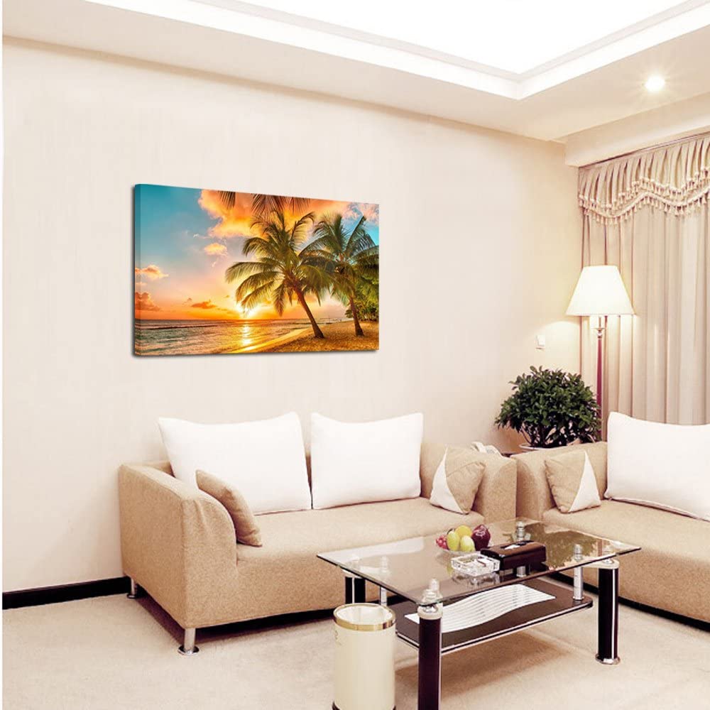 Arts Canvas Print for Home Decoration - Sunset Seascape Coco Beach Modern Painting Framed and Ready to Hang 20''x30''