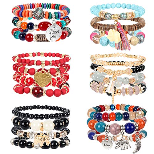 6 Sets Bohemian Stackable Bead Bracelets for Women