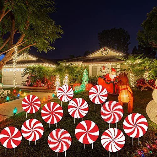 12 Pieces Christmas Peppermint Yard Stakes Decoration