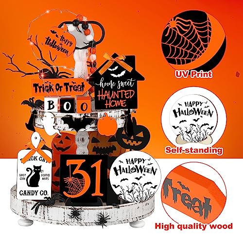 15 Pcs Halloween Tiered Tray  Set Cute  Wooden Signs Farmhouse Rustic