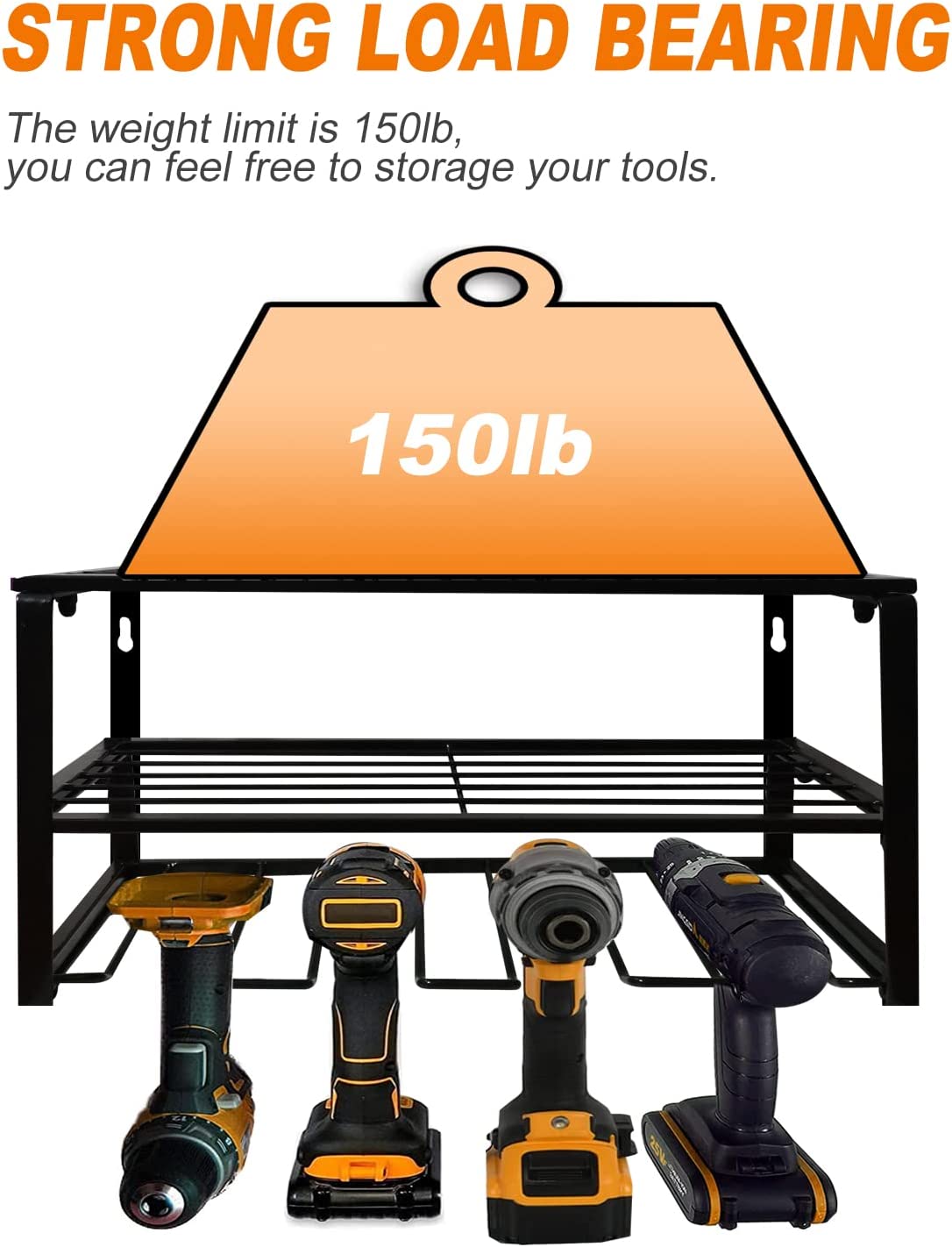 Power Tool Organizer, Wall Mounted Storage Rack, 150lb Weight Limit Utility Holder for Drill & Screwdriver