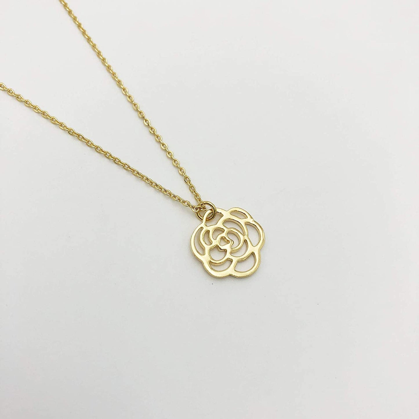 Tiny Gold Rose Choker Necklace, Dainty Cute Initial Pendant Necklace Rose