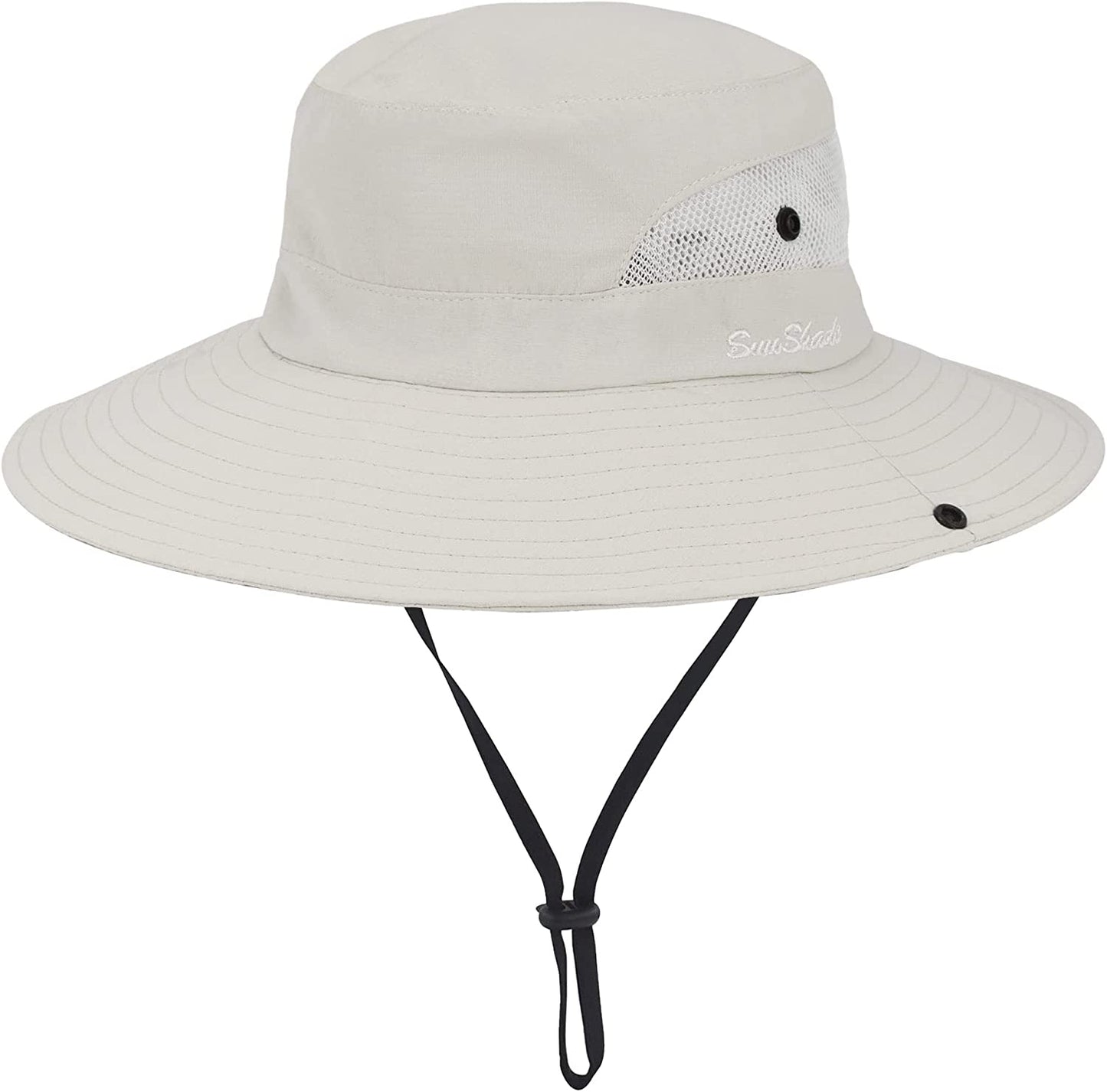 Womens Summer Sun-Hat Outdoor UV Protection Fishing Hat Wide Brim Foldable-Beach-Bucket-Hat w/ Ponytail Hole