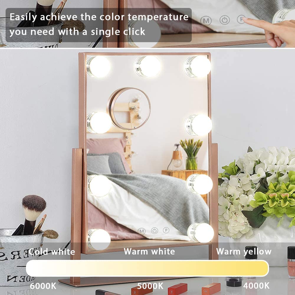 Rose Gold Large Lighted Makeup Mirror -Smart Touch Control