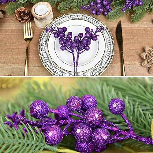 14 Pack Christmas Glitter Berries Stems- 7.8Inch