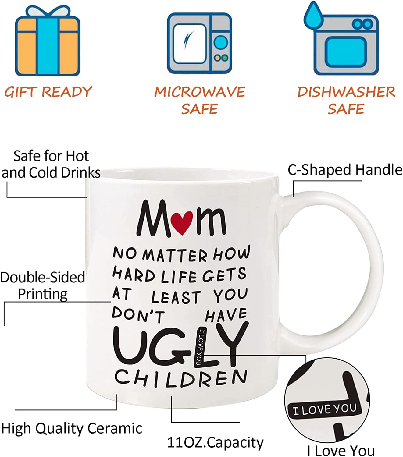 Mothers Day Gifts for Mom from Daughter Son,11oz Funny Coffee Mug