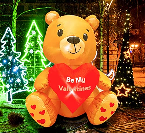 4.2FT Valentines Day Inflatables Bear / Heart, Blow UpYard Decorations w/ Build-in LED Lights