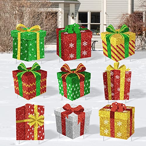 9 Pcs Christmas Gifts Decoration Outdoor Yard Sign w/ Stakes