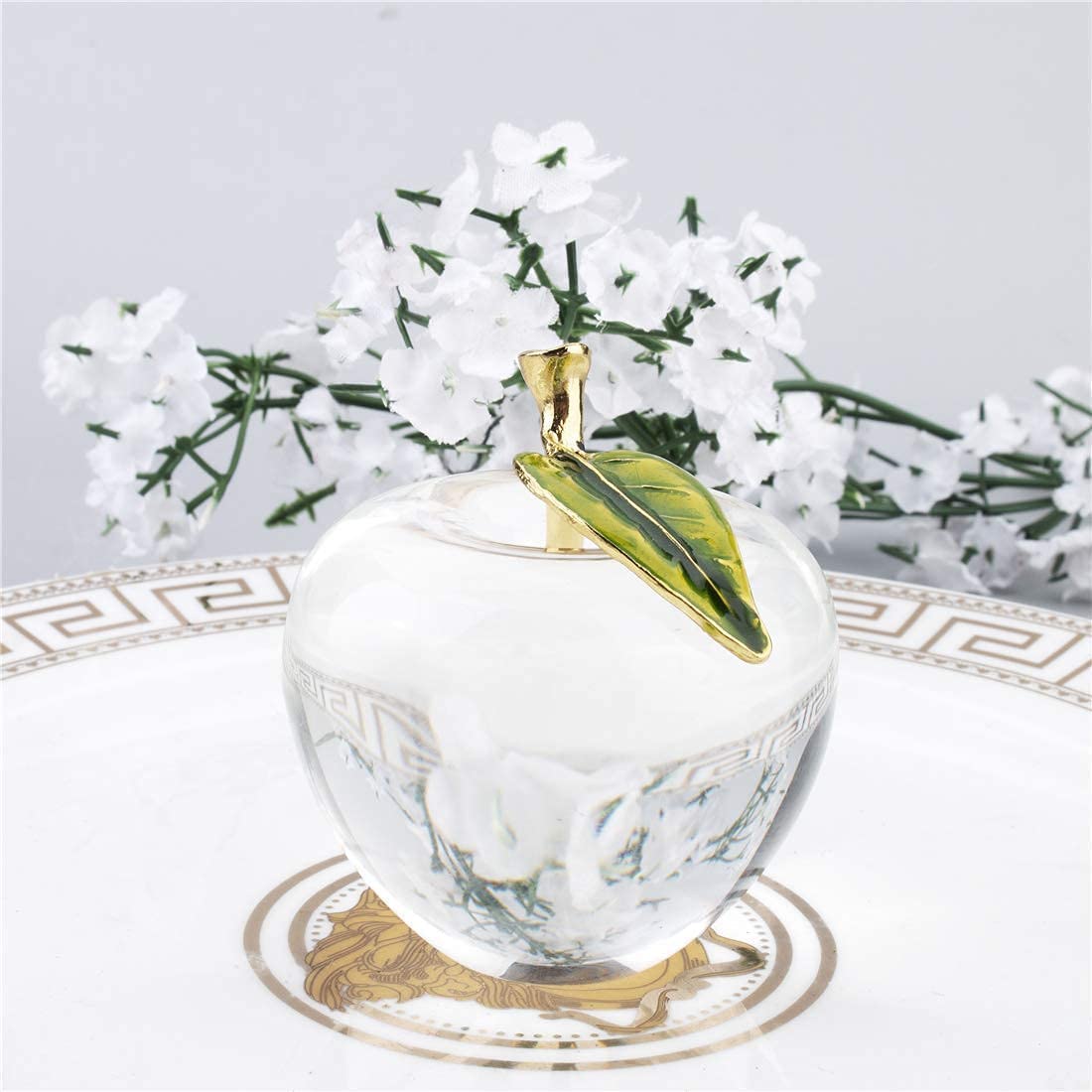 Unique Crystal Apple Figurine Paperweight,Art Glass for Home Decor (Clear)