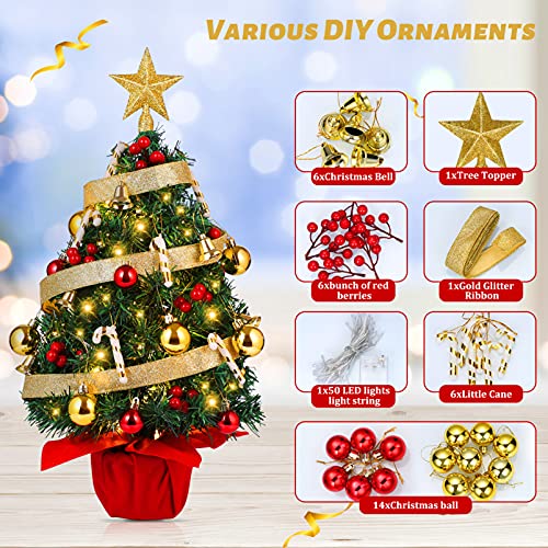 22’’ Mini Christmas Tree Set w/ 50 LED Lights & 39 Pcs Ornaments