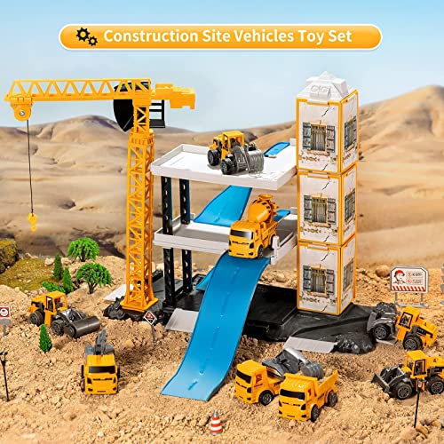 60PCS Kids Engineering Trucks Vehicle w/ Tractor, Crane, Dump, Excavator & Map