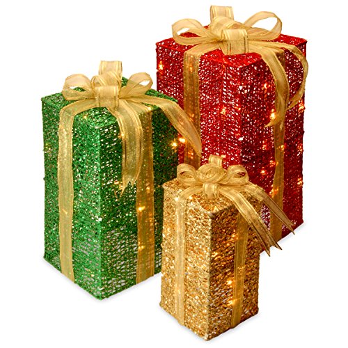 3-Piece Set Lighted Gift Boxes Christmas Decoration