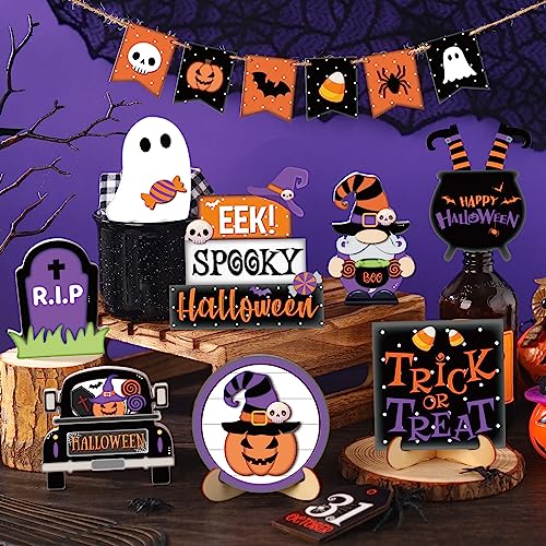 15 Pcs Halloween Tiered Tray  Set Cute  Wooden Signs Farmhouse Rustic