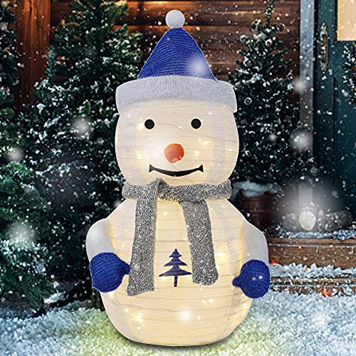 2.3FT Pre-Lit Pop Up Christmas Inflatable White Snowman with Built-in LED Lights,