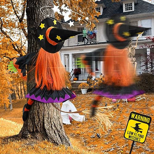 Crashing Which Into Tree Halloween Decorations Witch Decor Clearance Outdoor Hanging Funny Cute Witches