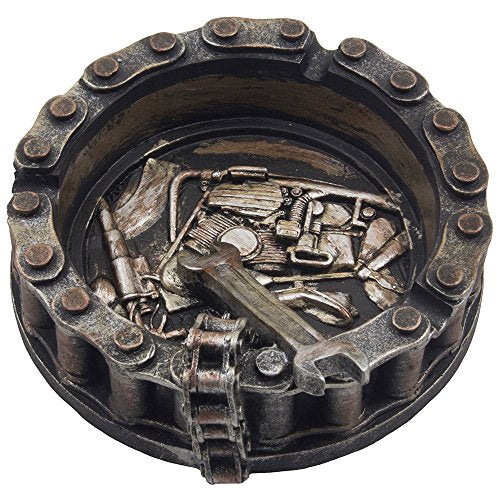 Decorative Motorcycle Chain Ashtray w/ Wrench & Bike Motif