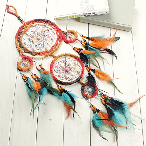 Traditional Handicrafts Dream Catcher Hanging Feathers Ornament with 5 Rings