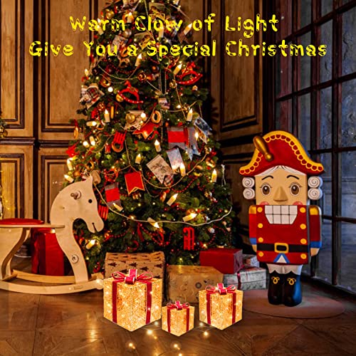 Christmas Lighted Gift Boxes, BOIROS 60 LED Light Up Christmas Packages Set of 3 Metal Present Box Decoration 2