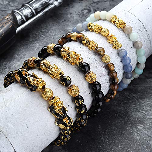 SET OF 6 FENG SHUI PIXIU NATURAL STONE TIGER EYE BEAD PI YAO CHINESE DRAGON CHARM BRACELETS