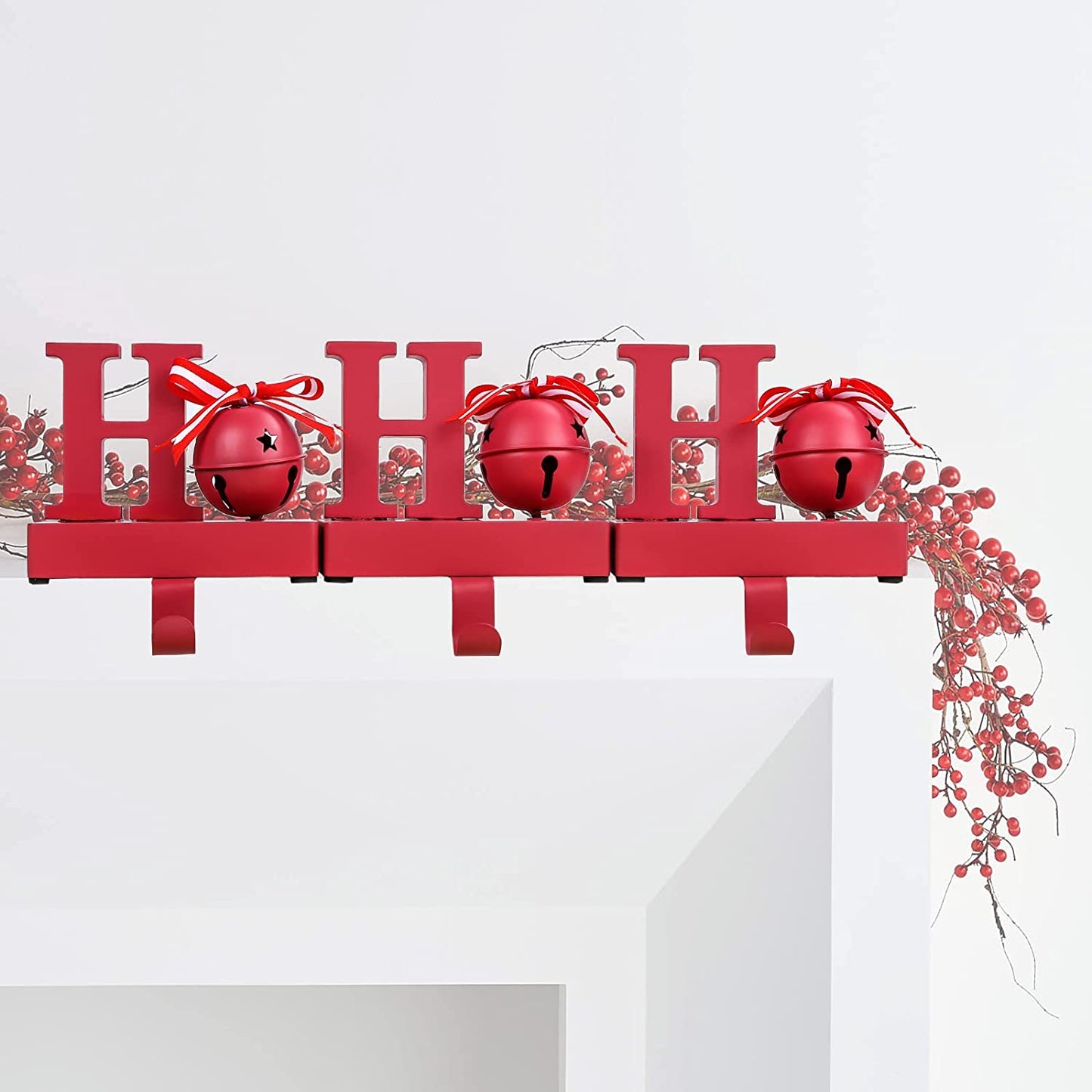 Set Of 3 Red HOHOHO Christmas Stocking Holder