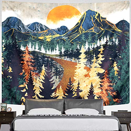 Mountain Forest Trees Art Sunset Tapestry for Home Decoration