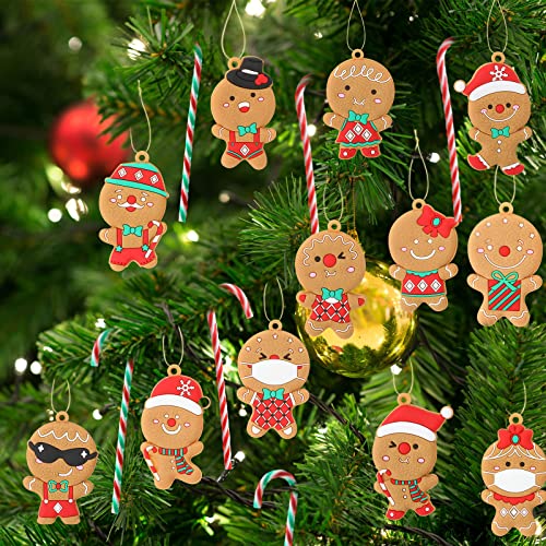 24 Pieces Gingerbread Man Christmas Ornament w/ 12 Pieces Christmas Candy Canes