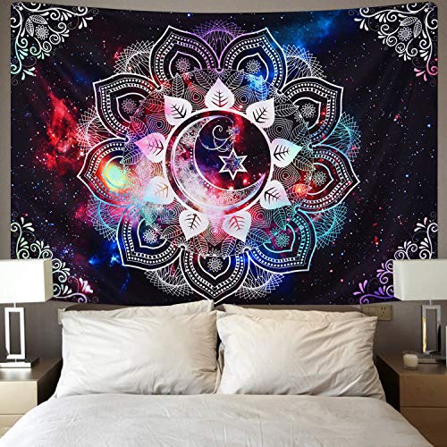 Moon Star Celestial Galaxy Starry Psychedelic Trippy Hippie Boho Mandala Tapestry