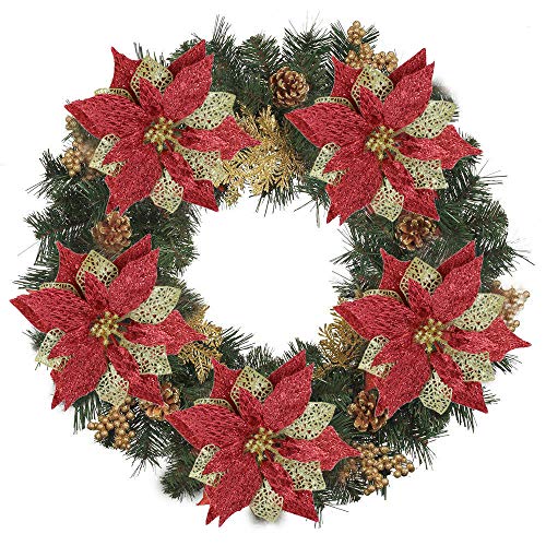 12Pcs Poinsettia Flowers Glitter Christmas Ornaments