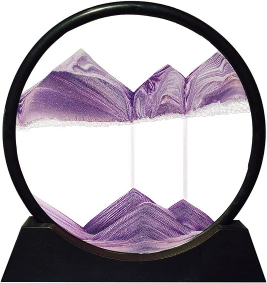 Moving Sand Art Picture Round Glass 3D Deep Sea Sandscape in Motion (7", Purple)