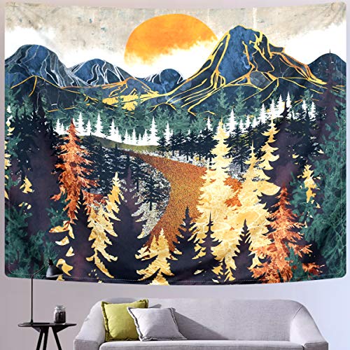 Mountain Forest Trees Art Sunset Tapestry for Home Decoration