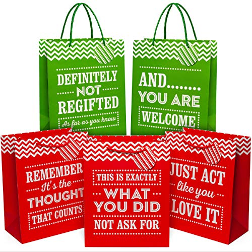 Christmas Large 13" Gift Bags - Pack of 5 - Funny Gift Wrap